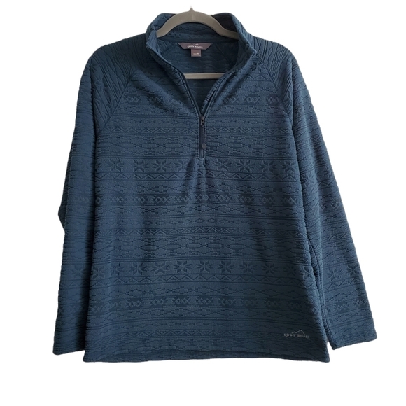 Eddie Bauer Blue Textured Quarter Zip Fleece Jacket Women Medium Outdoor Hiking - Picture 1 of 8
